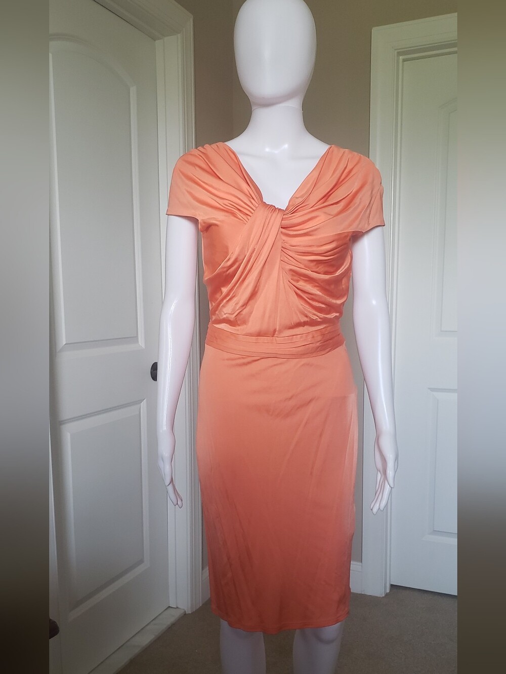 Blumarine Orange Peach Twist-Front Midi Dress